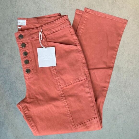 pistola Pants - Pistola Red Rock Jeans Womens 31 High Rise Straight Leg Exposed Button Pants